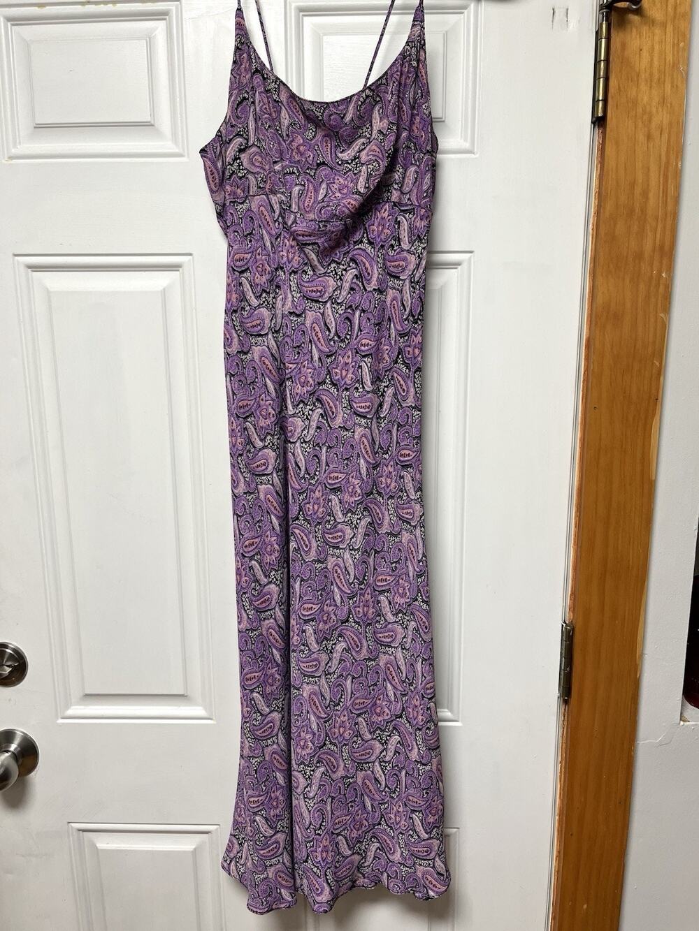 Angie Y2K Boho Fairycore Paisley Purple Lace Up Maxi Slip Dress Sz M 100% Rayon